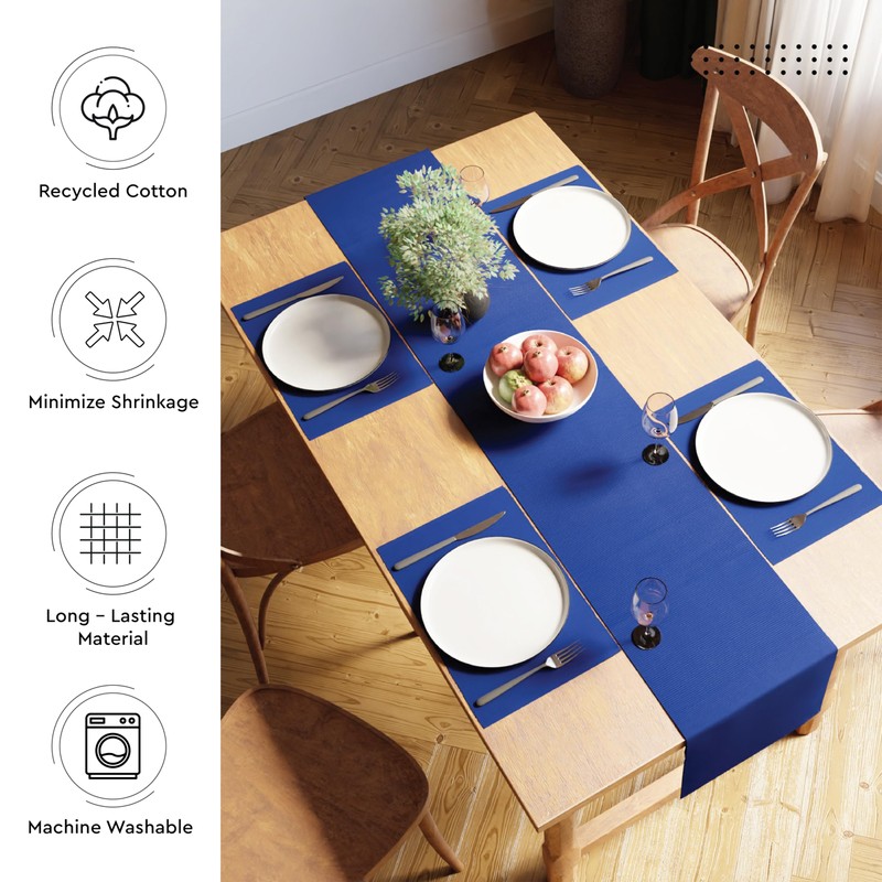 Encasa Table Runner for 6 seater Dining | Solid Blue