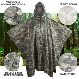 Fousam Camo Rain Poncho, Multi Use Waterproof Rain Coat for Hunting, Hiking, Traveling, Camping