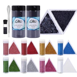Craft Glitter, 380g Nail Glitter Powder 10 Jars Glitter with Tools,AARDWO Vibrant Multi-Purpose Glitter for Body,Eyeshadow,Cosmetic,Nail Arts,Crafts,Decoration,DIY(Hexagon Shape, Black)