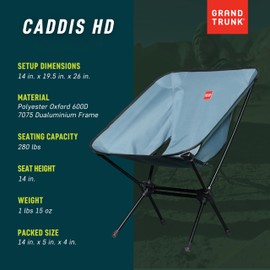 GRAND TRUNK Caddis HD – Heavy Duty Portable Outdoor Chair, Lightweight Camping Chair, Compact Folding Design for Travel, Backpacking & Outdoor Adventures (Storm Blue)