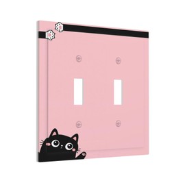 Yamxbfa Decorative Light Switch Cover Plate Cute Kitten Black Cat Pink Background 2 Gang Wall Plate Cover Double Toggle Switch Plate Covers Electric Dual Device Electrical Faceplate for Home Decor