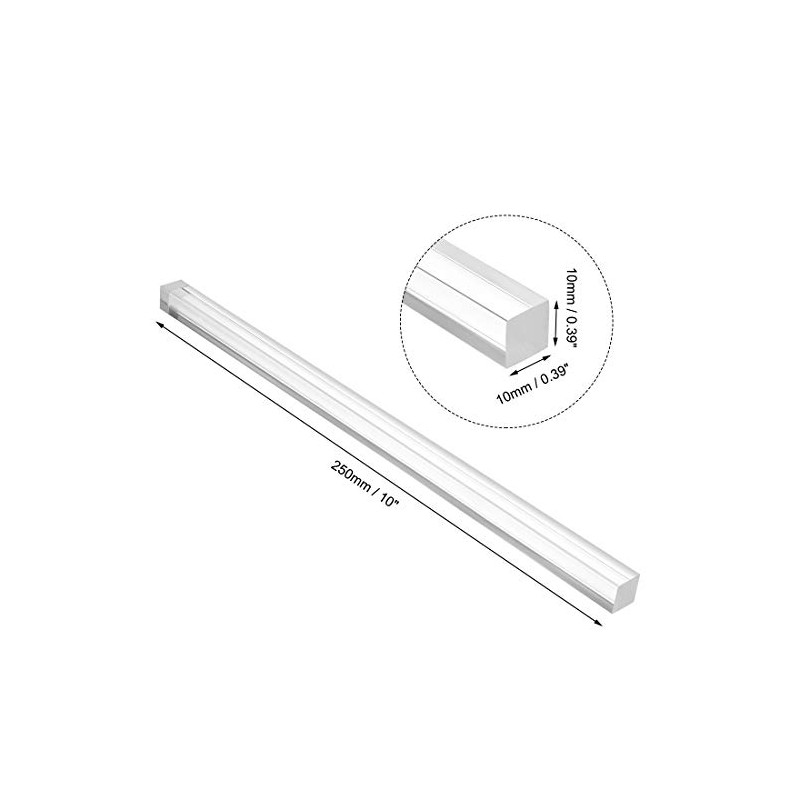 sourcing map Acrylic Square Rod,10mmx10mmx250mm Clear,Solid Plastic PMMA Bar Stick