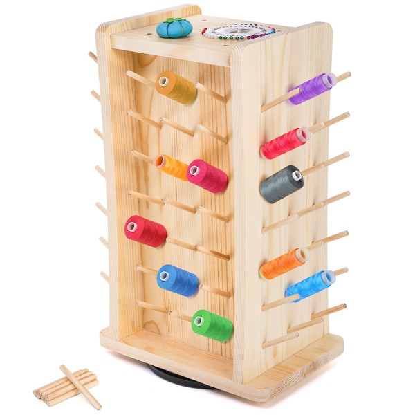 Tosnail 93 Spools 360° Rotating Thread Holder, Wooden Thread Organizers