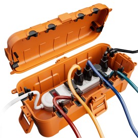 Flemoon Medium Outdoor Electrical Box (11.5x5.2x4 inch), IP54 Waterproof Extension Cord Cover w/ 6 Cable Entry Ports, Weatherproof Connection Box for Power Strip, Timer, Holiday Lights, Orange