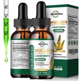 ReviNutra 2 Pack Mullein Drops for Lungs, 1200mg Mullein Leaf Extract Liquid Drops with Chlorophyll for Lung Cleanse & Detox, Support for Respiratory, Immune, Digestive System