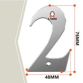 Bwintech 1 Pcs 75mm Matt Black SS304 House Numbers Door number 2, House Signs for outside, House Numbers Plaques for Front Wooden Door