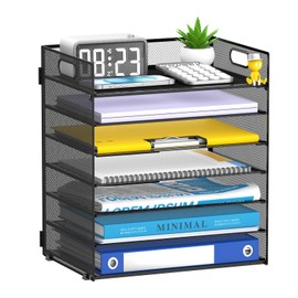 ReePlan 7-Tier Paper Organizer for Desk, Letter Tray with Handle Mesh Desk File Organizer, Workspace Organizers, Paper Sorter Organizer for Office Home School (Black)