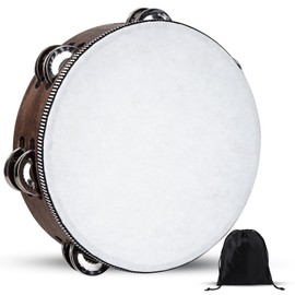 Wooden Hand Held Percussion Tambourine with Storage Bag - 8 Inches, Ideal for Church, Wedding, Party, Dance, Photo Shoot
