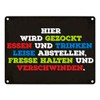 Metal Sign with German Text "Hier wird gezockt! Essen bringen,