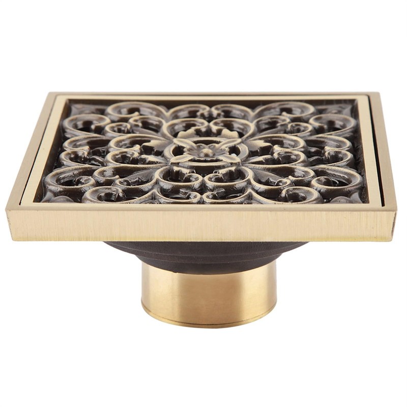 Brass Shower Drain Bathroom Floor Drain with Removable Cover Grid