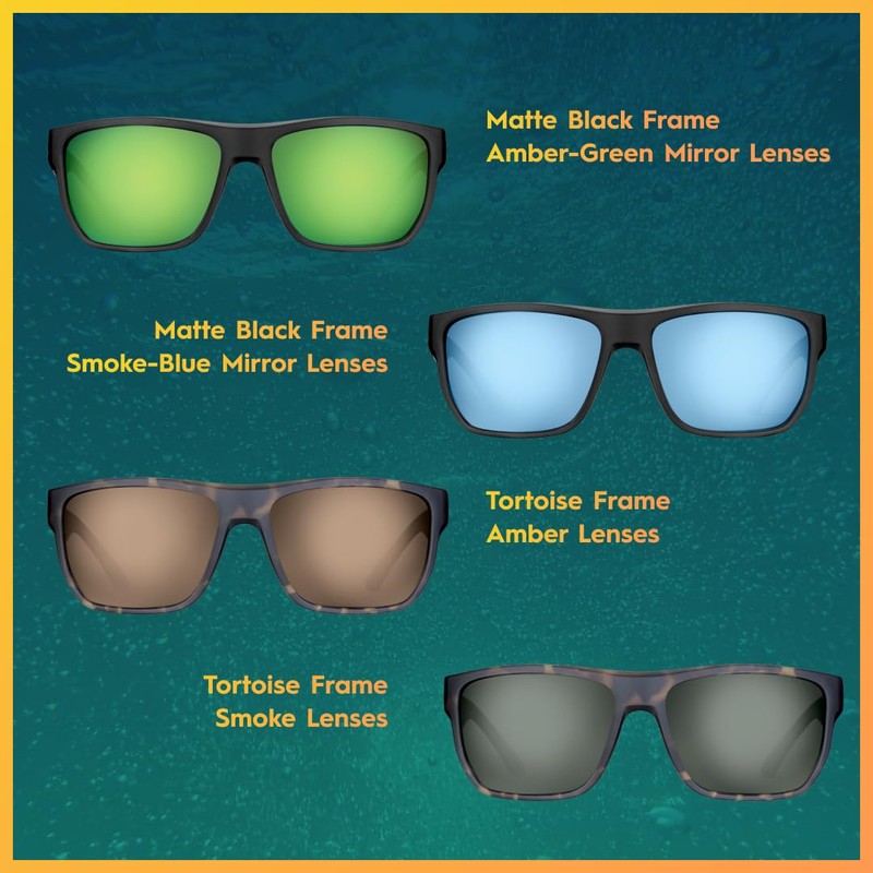 Flying Fisherman Waypoint Polarized Rectangular Sunglasses, Matte Tortoise Frame/Smoke Lens,