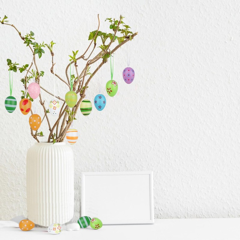 Jangostor 48 Pieces Painted Plastic Eggs, 4 cm Hanging Easter