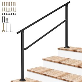 VIVOSUN Outdoor Handrail, 4 Step Stair Handrail, 54" x 36" Fits 1 to 4 Steps, Wrought Mattle Iron Handrail for Concrete Steps, Porch Steps, One-Step Assembly, Black
