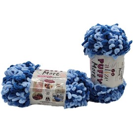 300 g Ilkadim Export Puffy More Knitting Wool, Finger Knitting Yarn, 2 x 150 g Finger Knit, Wool Multicoloured, Super Bulky, Loop Wool, Knitting without Needle (Light Blue 6555)