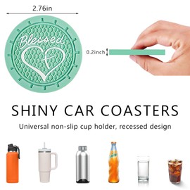 SHMZK 2 PCS Car Cup Holder Coaster, 2.76 Inch Blessed Cross and Heart Vehicle Insert Cup Coasters, Anti-Slip Shockproof PVC Drink Cup Mats for Most Vehicles, Car Accessories (Light Green)