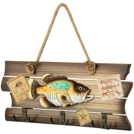 Pipilily Rustic Wooden Fish Wall Hooks Wall Mount Beach Coastal Ocean Theme Key Holder with Resin Fish for Keys, Jackets, Towels, Gift Hallway Entryway Kitchen Wall Art Decor (Style A)