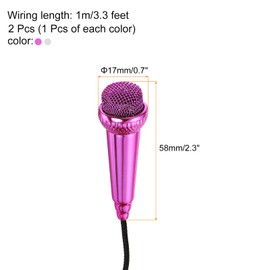 MECCANIXITY 2Pcs Mini Microphone Tiny Microphone Portable Microphone with Covers for Singing Voice Recording Video for Phone Computer Notebook Rose Red, Silver