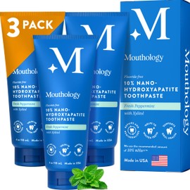 Mouthology 10% Nano Hydroxyapatite Toothpaste 3packs (Fluoride Free), Natural, Remineralizing, Whitening, Sensitive Teeth, SLS Free, Xylitol Nano-Hydroxyapatite Toothpaste, Mint 4oz (USA Made)