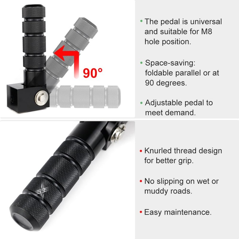 Xitomer M8 Universal Motorcycle Bike Foot Peg Foldable Mini Pedals,
