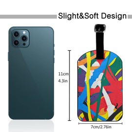 Zoczos Colorful Rainbow Strokes Suitcase Tags Abstract Modern Painting Blot Splash Luggage Tag with Full Privacy Cover Leather Strap for Travel Bag Handbag, 1 Pack