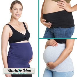 Maddie Moo Belly Bands - Available in 8 Sizes and 7 Colors. Maternity & Postpartum Shirt Extender 3 Packs for All Stages of Pregnancy