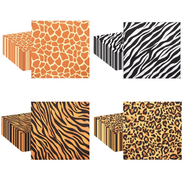 Pack of 80 Safari Napkins with Animal Print, Leopard Print,