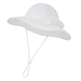 Baby Girl Sun Hat Toddler Beach Hats with UPF 50+ Protective Infant Summer Hat with Wide Brim Baby Girls Bucket Hat Swim Hat (US, Age, 0 Months, 6 Months, White with Bow)