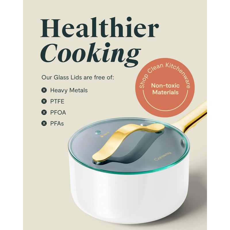 Glass Lid with Gold Handles 7 inch 1.75qt Sauce Pan