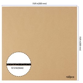 ZEONHEI 60 Pack 12 x 12 x 1/8 Inch Corrugated Cardboard Sheets, 3mm Thick Cardboard Squares, Flat Packaging Inserts for Shipping, Mailing, DIY and Crafts