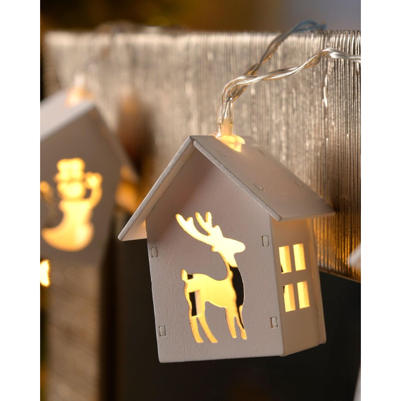 WeRChristmas Reindeer and Snowman Wooden House Light String with 10-LED