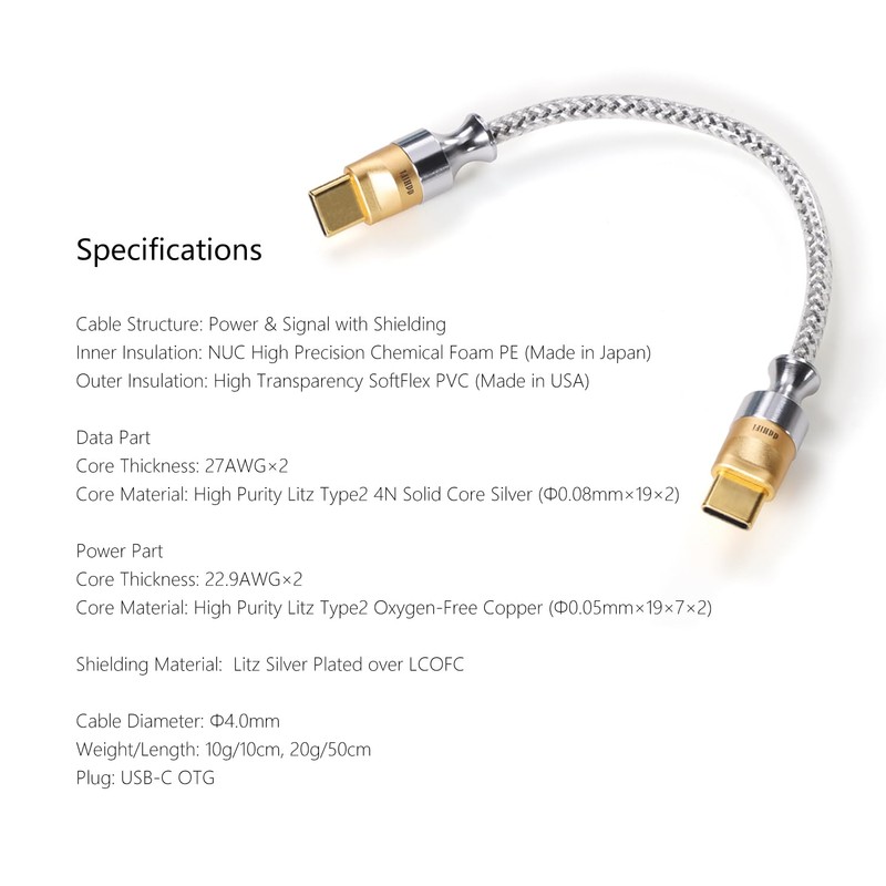 DD ddHiFi TC07S Nyx Series Silver USB-C to USB-C HiFi