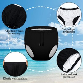 Glitopper 2 Pcs Youth Swim Diaper Special Needs Reusable Cloth Diaper Covers Waterproof Incontinence for Swimming,Unisex(Black,12-14t)