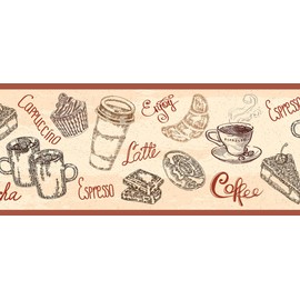 Grace & Gardenia Basket and Kitchenware Peel and Stick Wallpaper Border 15ft (Beige Brown Burgundy, 10 inch)