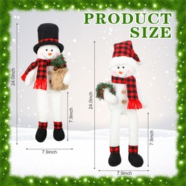 Liliful 2 Pcs Christmas Snowman Decorations Christmas Shelf Sitters with Dangling Leg Christmas Stuffed Toy Plush Sitting Snowman for Holiday Table Fireplace Home Mantel Office Window Decor Xmas Gift