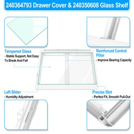 UPGRADED 240364793 Refrigerator Crisper Drawer Cover Frame with 240350608 Crisper Glass Replacement Compatible with Frigidaire Crisper Drawer Replacement 253.65802508 Fridge Crisper Pan Drawer Cover