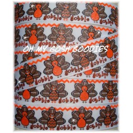 7/8 GLITTER FOOTBALL TURKEY GOBBLE THANKSGIVING GROSGRAIN RIBBON 4 HAIRBOW BOW