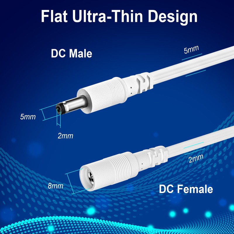 Flat 12V DC Power Extension Cable 40 FT, 5.5 mm