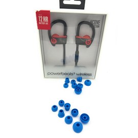 Zotech 8 Pair (16pcs) Replacement Earbud Tips for Beats Powerbeats3 Wireless Stereo Headphones - Small, Medium, Large, and Double Flange (Blue)