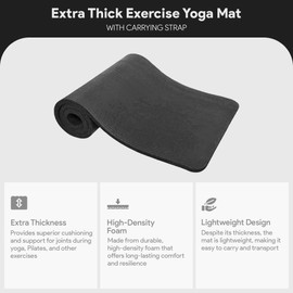 BalanceFrom GoCloud 71x24 Inches Extra Thick Yoga Mat 1-Inch High-Density Foam – Roll-Up Exercise Pad with Double-Sided Non-Slip Surface and Carrying Strap for Pilates and Home Workouts