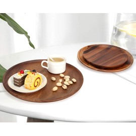 Ayiaren 12 Inch Best Acacia Wooden Dinner Plates Set of 2, Round Wood Serving Tray Wooden Plates for Eating Salad Fruit Food Dishe Platter Charcuterie Boards Charger Plate Cheese Serving Board