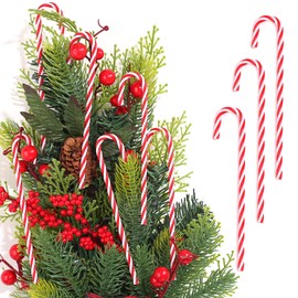 HERZWILD 32Pcs Christmas Candy Cane Hanging Ornaments Plastic Twisted Crutch Ornaments Christmas Tree Decoration for Christmas Party Supplies Xmas Crafts Indoor Outdoor Decor(no Holes red)