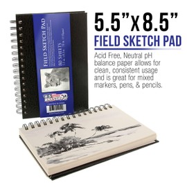 U.S. Art Supply 5.5" x 8.5" Premium Hardbound Sketch Book, 70 Pound (110gsm), Book of 80-Sheets (Pack of 2 Pads)