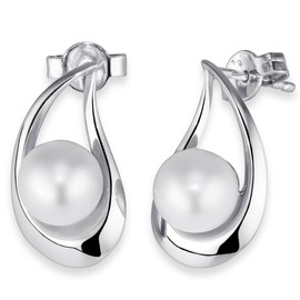 MATERIA Damen Ohrstecker Perlen Silber 925 Ohrringe Stecker lang rhodiniert mit Geschenk-Box | Made in Germany #SO-53