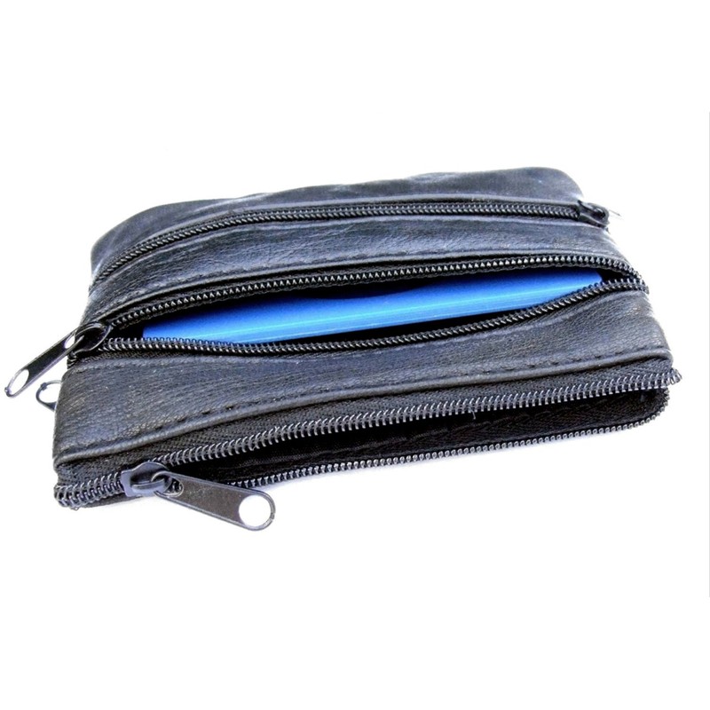 Soft Black Leather 4 Zips Key Holder, Card and Coin