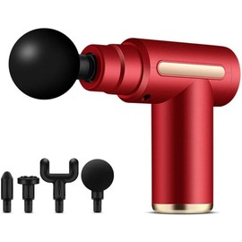Cordless Deep Tissue Mini Massage Gun, Handheld Muscle Massager with 6 Speeds, 4 Replaceable Heads, Portable Percussion Massager for Recovery & Pain Relief(Red)