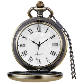 Tiong Vintage Pocket Watch Smooth Steel Roman Numerals Blue Starry Sky Design Quartz Pocket Watches with Chain for Men Women, 53-Bronze, Classic