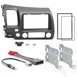 NuIth Double DIN Radio Dash Kits W/Radio Wire Antenna Plug for 2006-2011 Honda Civic 2Din Stereo Mount Housing Bracket W/Passenger Airbag Button, Civic Trim Bezel Kit Installation Aftermarket Stereo