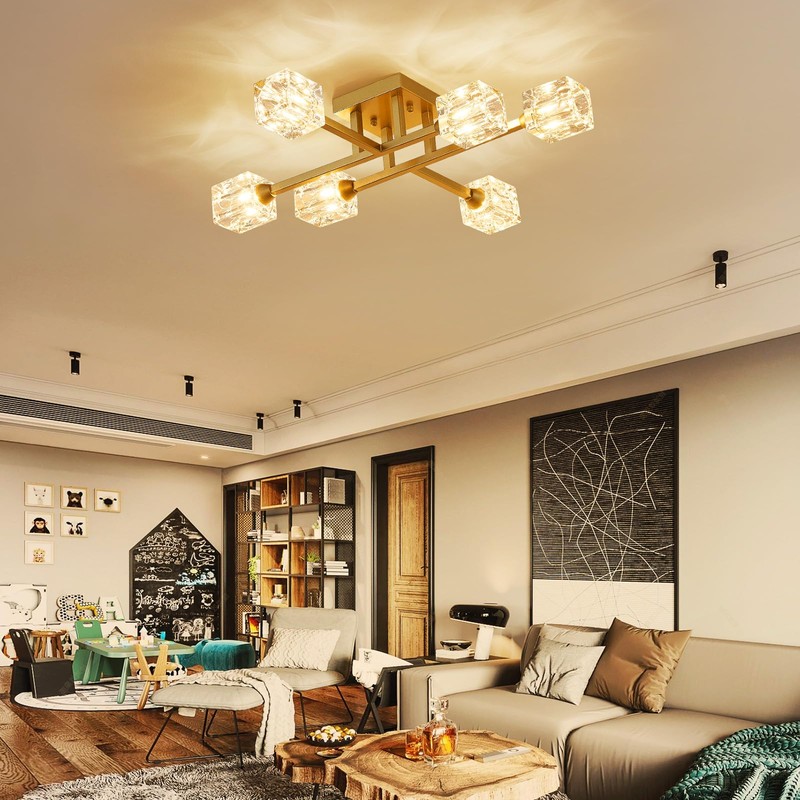 XINGQI Modern Ceiling Light Sputnik 6-Light Semi Flush Mount Ceiling