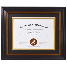 Golden State Art, 8x10 Frame for 6x8 Diploma/Certificate, Black Gold & Burgundy Color. Includes Black Over Gold Double Mat, Real Glass & Table-top Display
