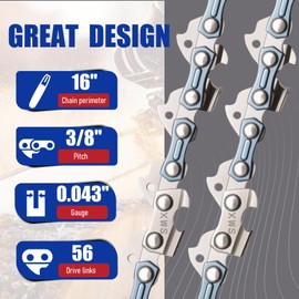 Anxingo 4 Pack 56 Drive Links Chainsaw Chain, 16 Inch 3/8" LP Pitch .043'' Gauge, Replacement for Milwaukee Replacement for EGO Replacement for DeWalt more